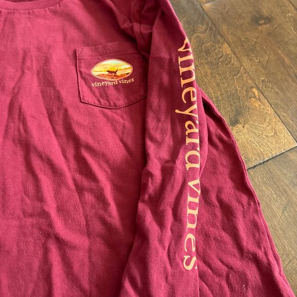 Vineyard Vines Boys Medium 12 / 14 Pullover Long Sleeve Shirt Red Dogs Sunset - Picture 4 of 6